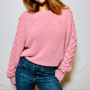 Comfy Pink Lace Up Sleeve Sweater